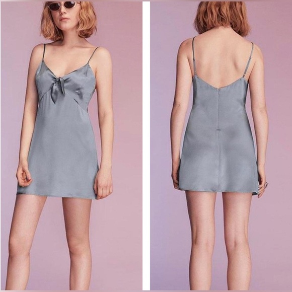 Reformation Dresses & Skirts - Reformation Aruba Mini Dress Blue 100% silk Slip Bow Tie Front Size 4 Sexy